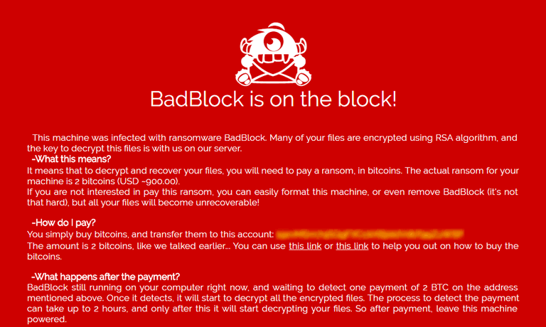 Badblock Ransomware Message