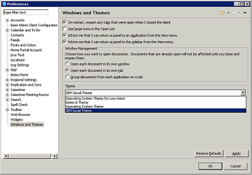 IBM Notes 9 Social Edition config screen shot